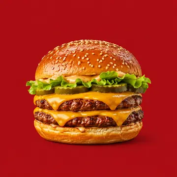 Double cheeseburger with melted cheddar and fresh lettuce